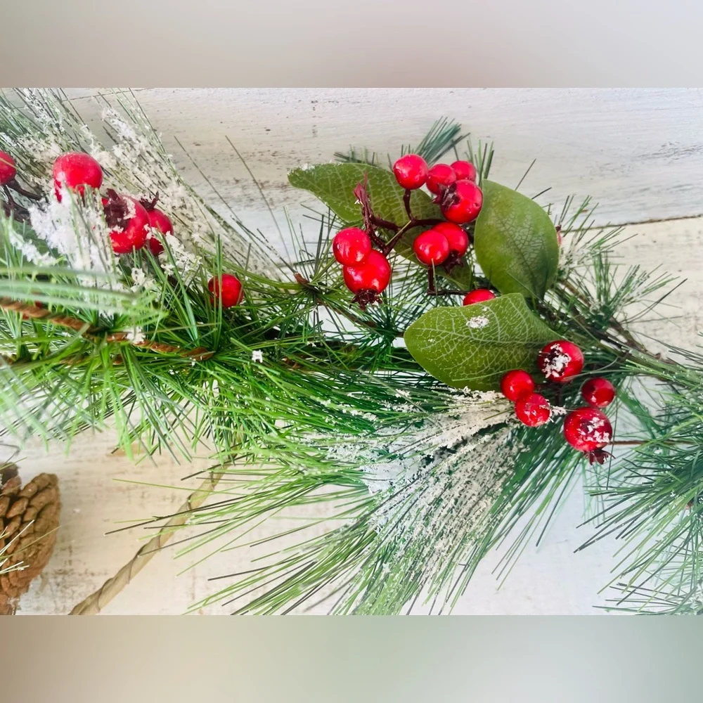Snowy Long Needle Pine & Berry Garland 5 ft